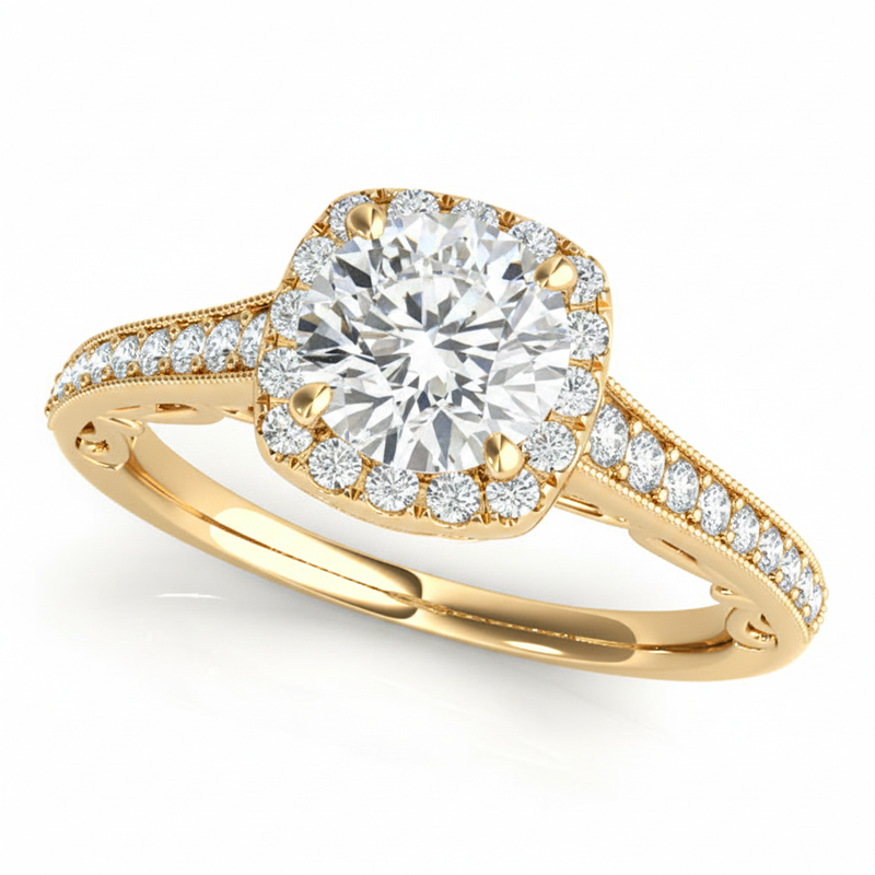 Halo Engagement Ring (Round Center) #50854 — Yellow Gold