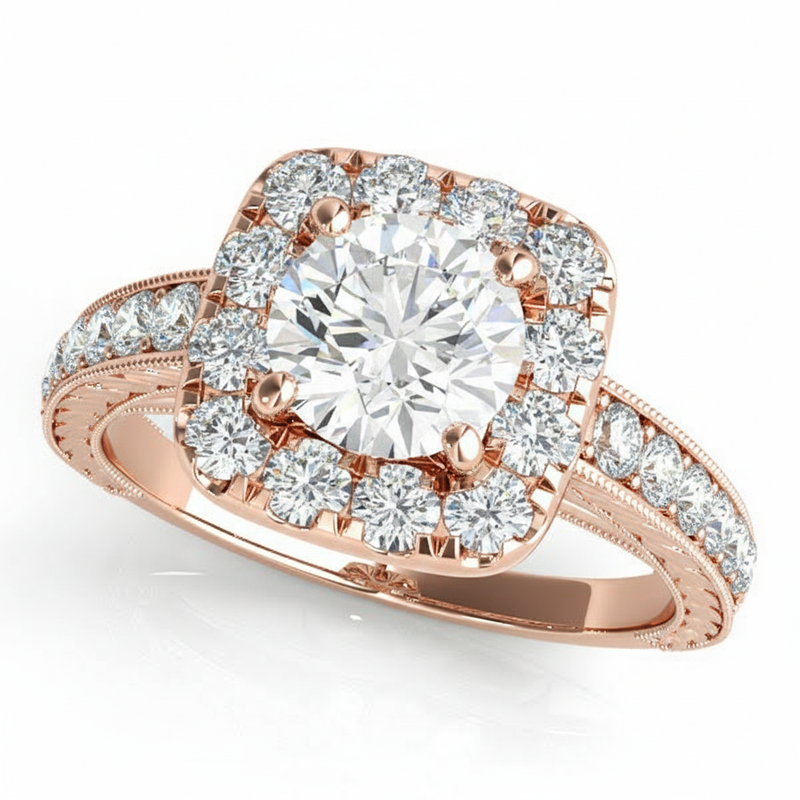 Halo Engagement Ring (Round Center) #50875 — Rose Gold
