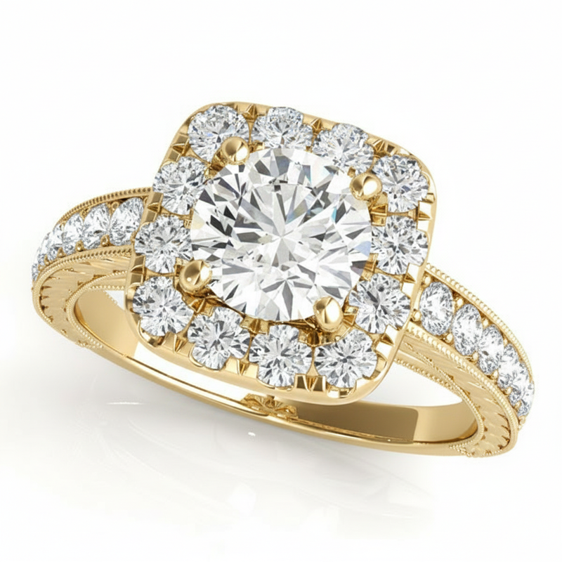 Halo Engagement Ring (Round Center) #50875 — Yellow Gold