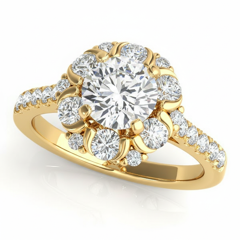 Halo Engagement Ring (Round Center) #50885 — Yellow Gold