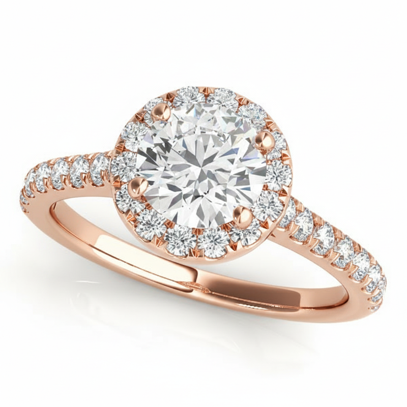 Halo Engagement Ring (Round Center) — 1 1/2 ct #50891 — Rose Gold