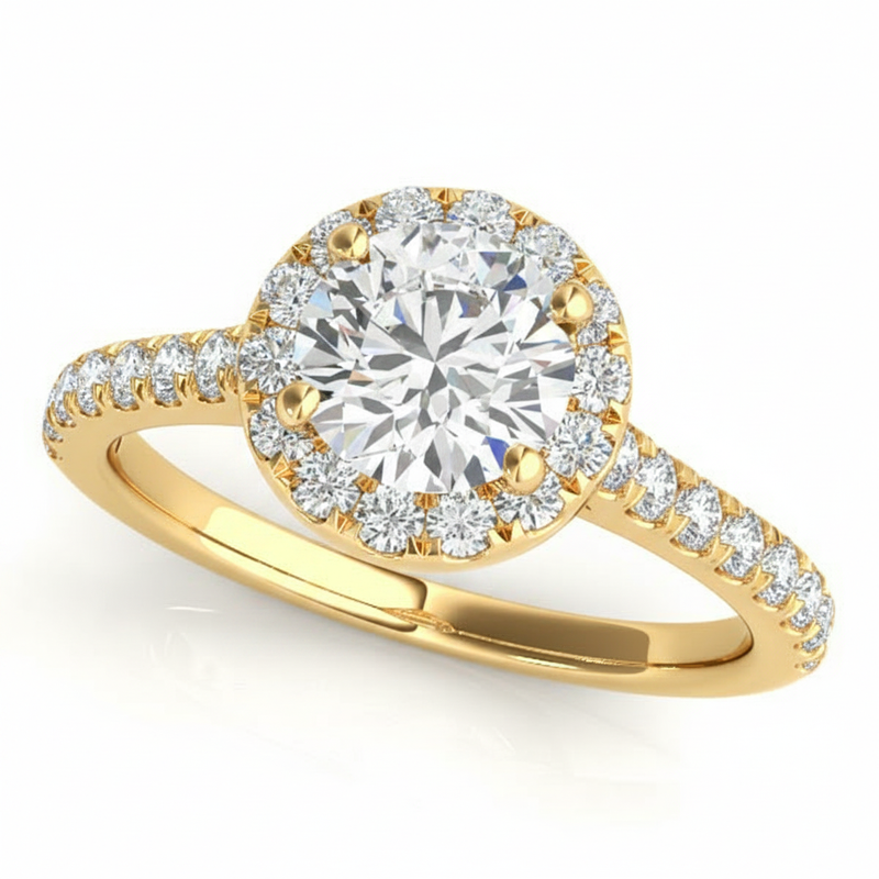 Halo Engagement Ring (Round Center) — 1 1/2 ct #50891 — Yellow Gold