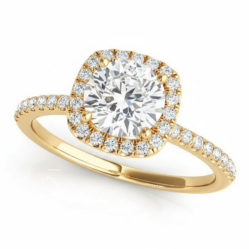 Halo Engagement Ring (Round Center) — 1 ct #50893 — Yellow Gold