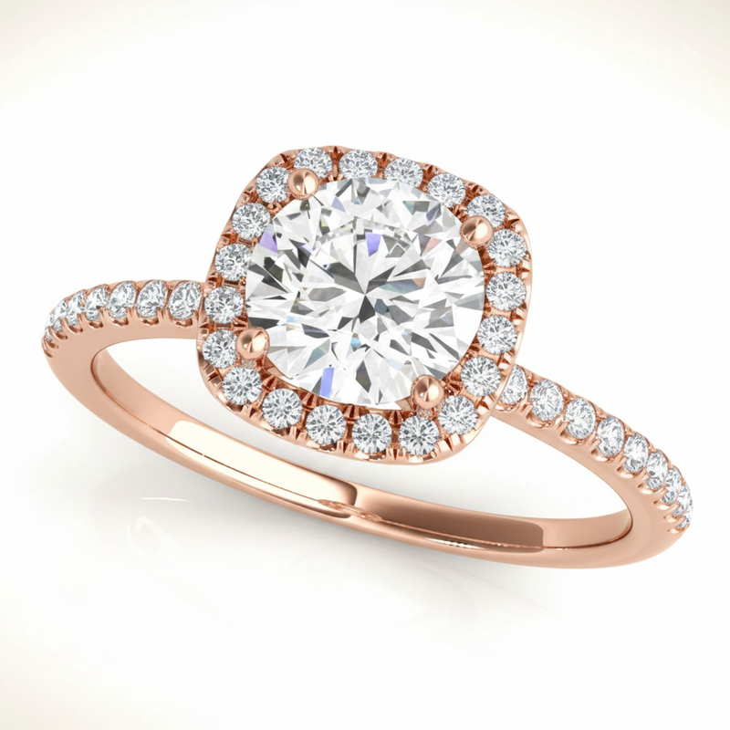 Halo Engagement Ring (Round Center) — 1 1/2 ct #50893 — Rose Gold