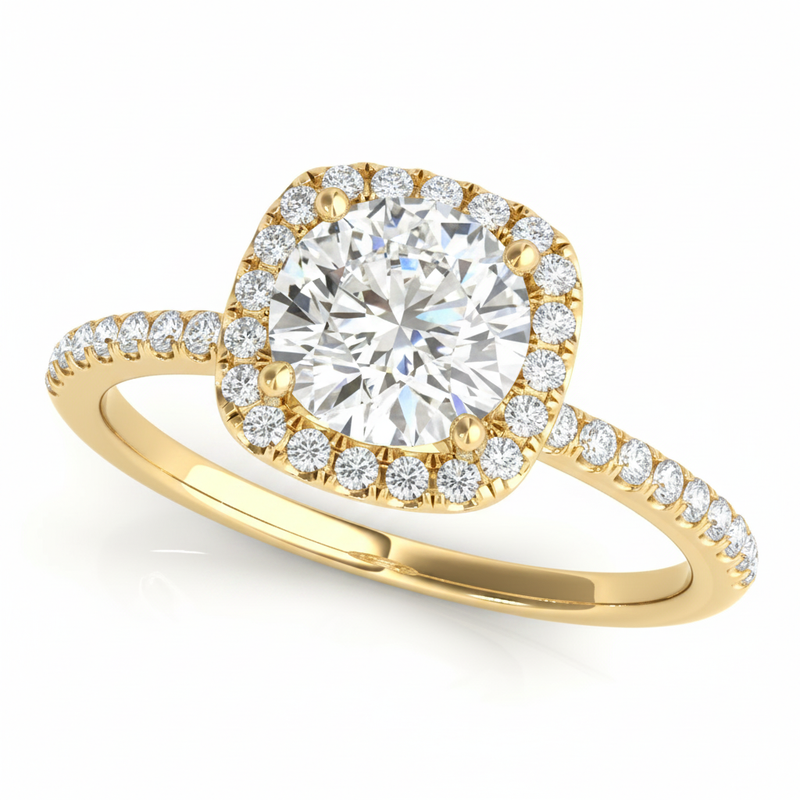 Halo Engagement Ring (Round Center) — 1 1/2 ct #50893 — Yellow Gold