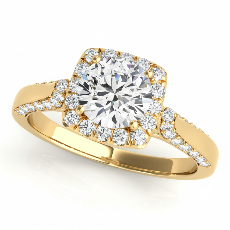 Halo Engagement Ring (Round Center) — 1 ct #50903 — Yellow Gold