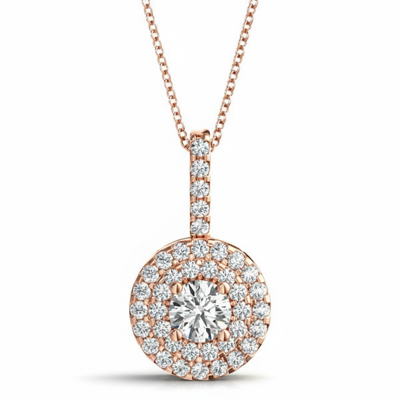 3/4 ctw Halo Pendant — Rose Gold