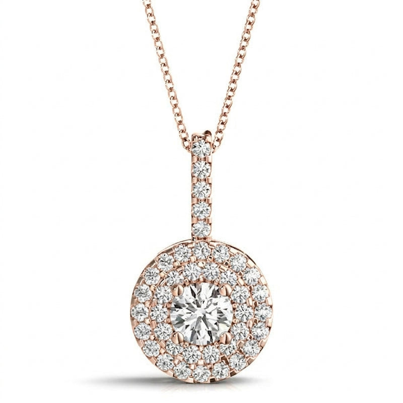 3/4 ctw Halo Pendant — Rose Gold