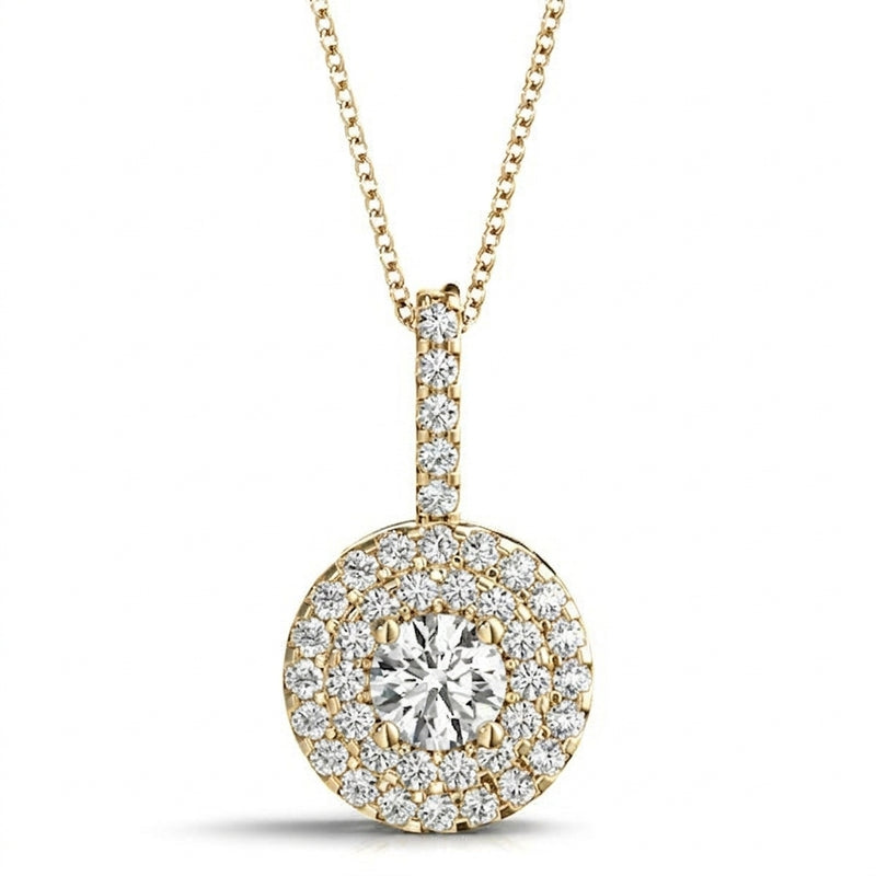 3/4 ctw Halo Pendant — Yellow Gold