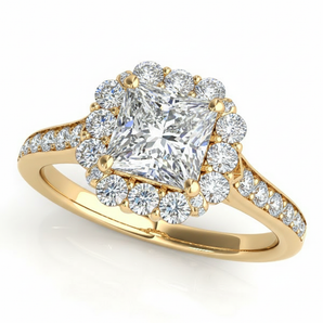 Halo Square & Engagement Ring (Cushion Center) — 5.5mm — Yellow Gold