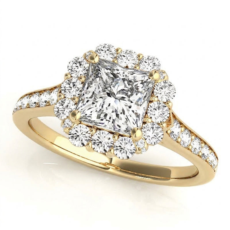 Halo Square & Engagement Ring (Cushion Center) — 5.5mm — Yellow Gold