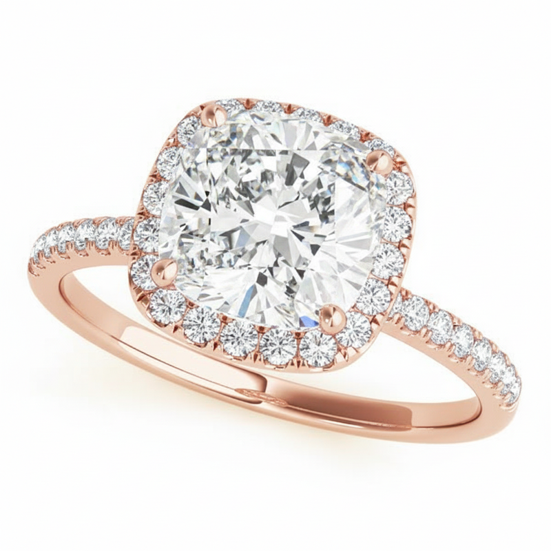 Halo Square & Engagement Ring (Cushion Center) — 6.5mm — Rose Gold
