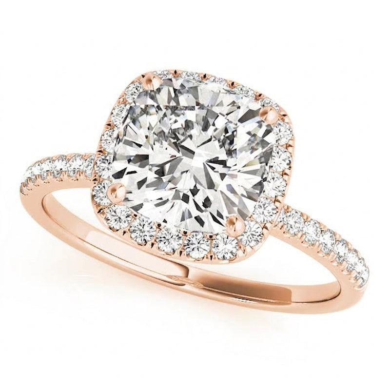 Halo Square & Engagement Ring (Cushion Center) — 6.5mm — Rose Gold