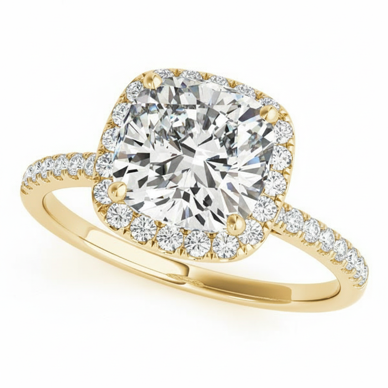 Halo Square & Engagement Ring (Cushion Center) — 6.5mm — Yellow Gold