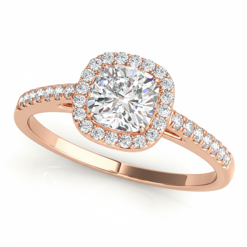 Halo Square & Engagement Ring (Cushion Center) — 7mm — Rose Gold
