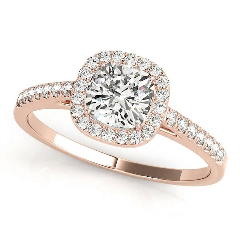 Halo Square & Engagement Ring (Cushion Center) — 7mm — Rose Gold