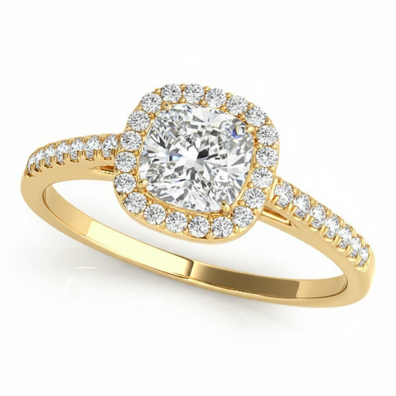 Halo Square & Engagement Ring (Cushion Center) — 7mm — Yellow Gold