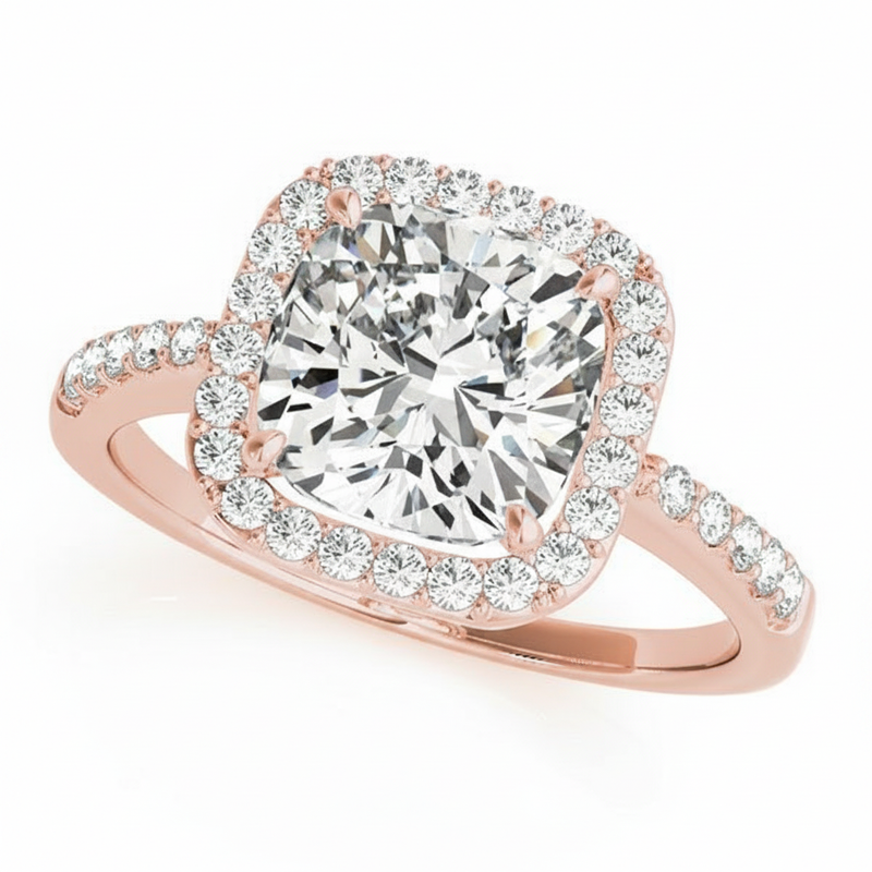 Halo Square & Engagement Ring (Cushion Center) — 83503 6 ct — Rose Gold