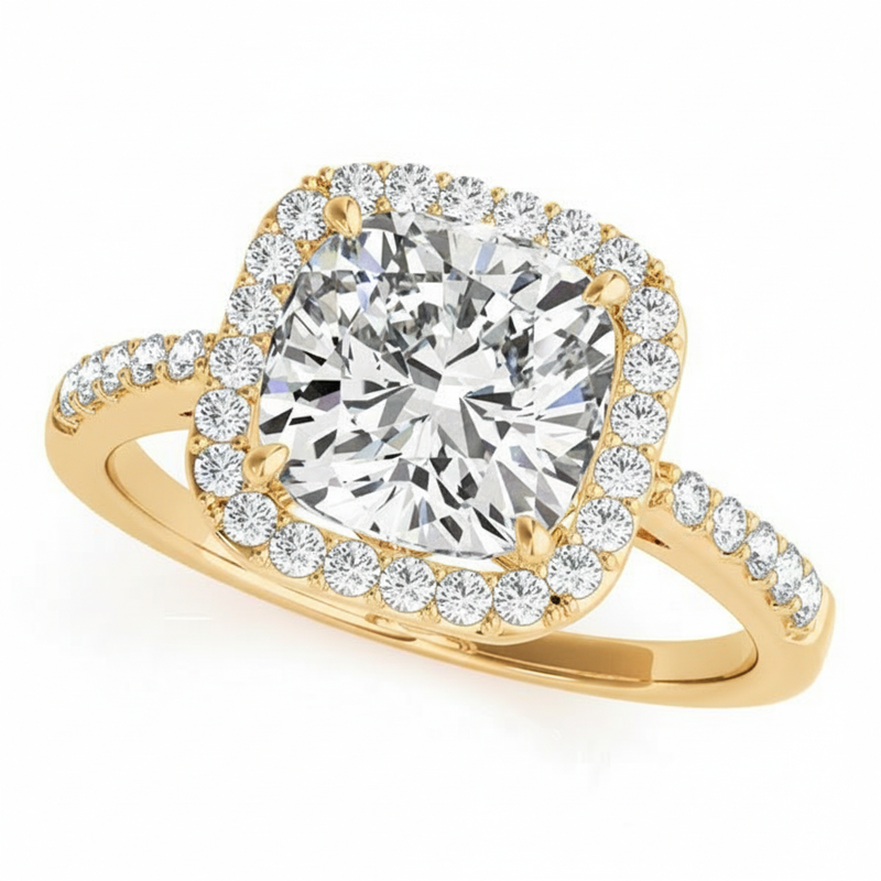 Halo Square & Engagement Ring (Cushion Center) — 83503 6 ct — Yellow Gold