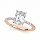 Hidden Halo Emerald Cut Center Single-Row Engagement Ring — Rose Gold