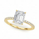 Hidden Halo Emerald Cut Center Single-Row Engagement Ring — Yellow Gold