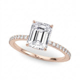 Hidden Halo Emerald Cut Center Single-Row Engagement Ring — Rose Gold