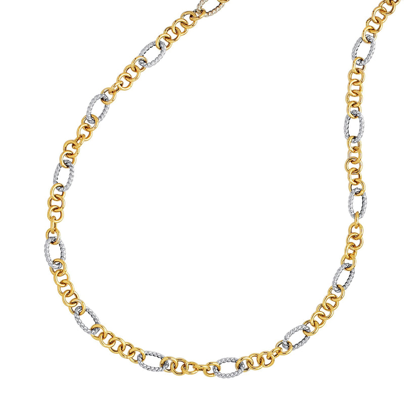 14K Two-tone Gold Alternating Twisted Oval Rope Link Chain