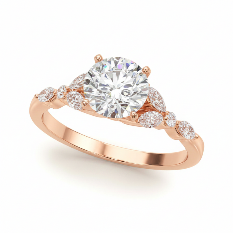 Marquise & Engagement Ring (Round Center) — Rose Gold
