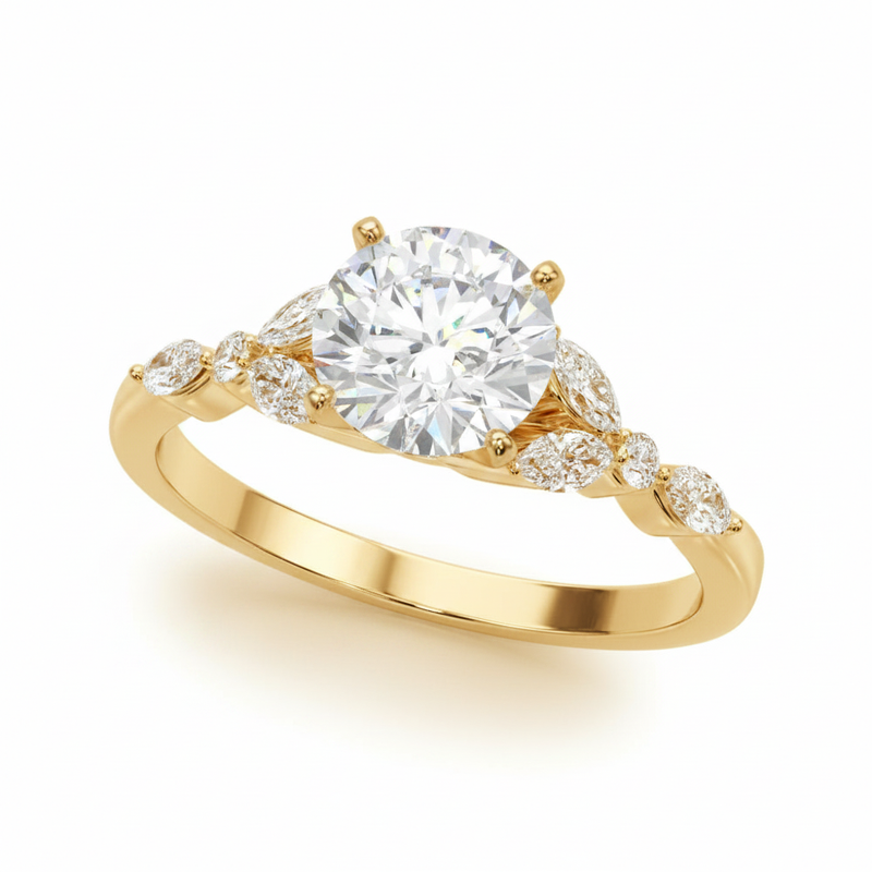 Marquise & Engagement Ring (Round Center) — Yellow Gold