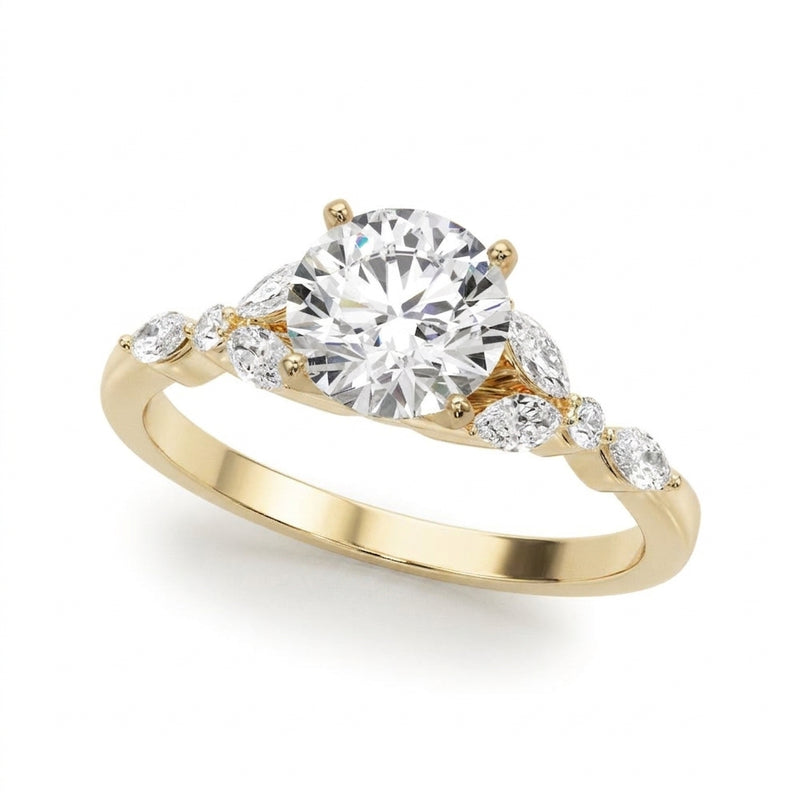 Marquise & Engagement Ring (Round Center) — Yellow Gold