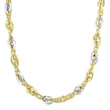 14K Two-tone Gold Polished & Diamond Cut Interlocking Oval Link Chain