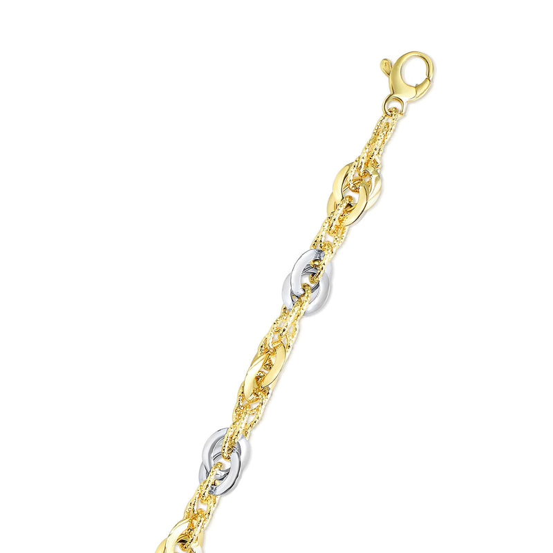14K Two-tone Gold Polished & Diamond Cut Interlocking Oval Link Chain