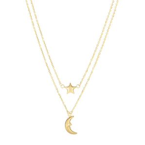 14K Gold Moon & Star Multi-Strand Necklace