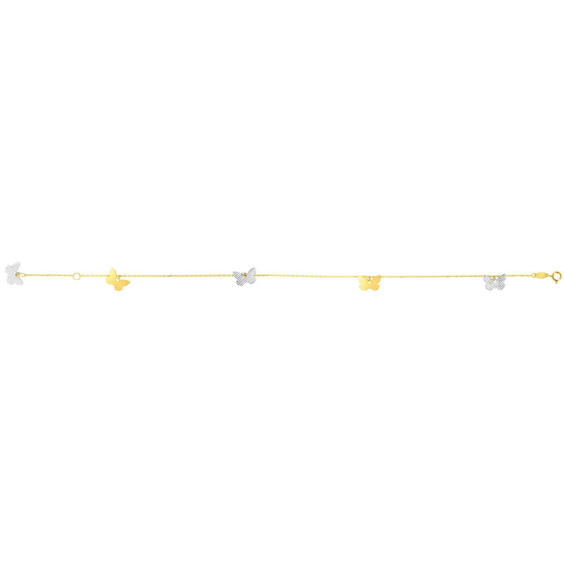 14K Two-tone Gold Butterfly Anklet