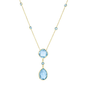 14K Gold Blue Topaz Drop Necklace