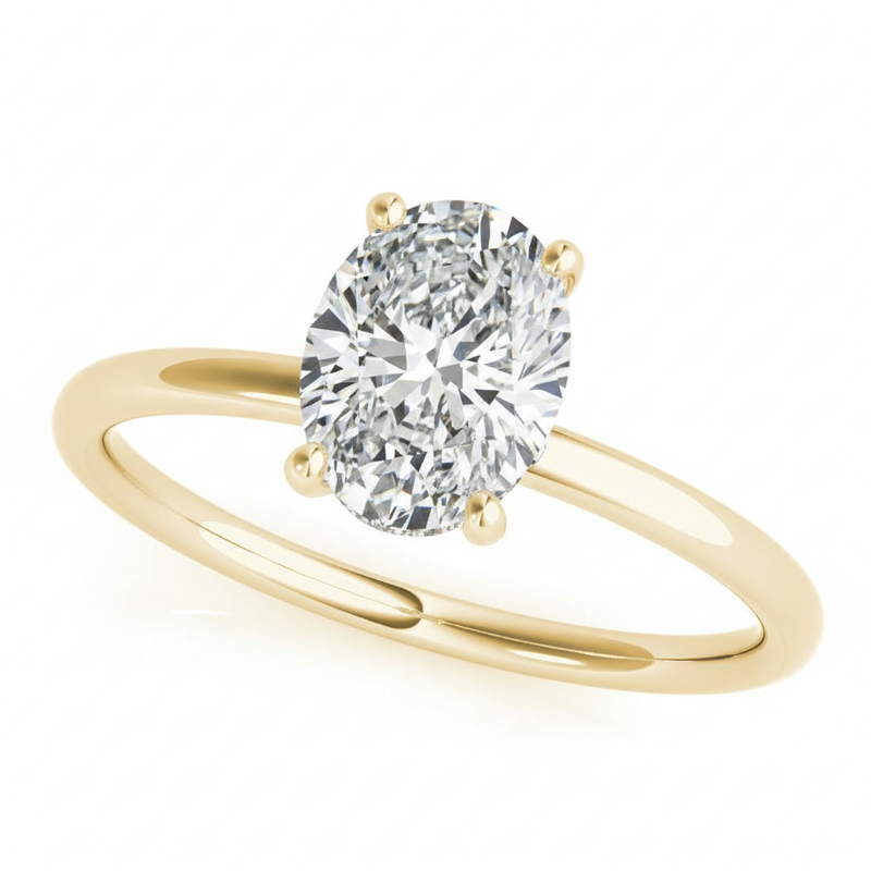 Oval Center Engagement Ring — 8X6 — Yellow Gold