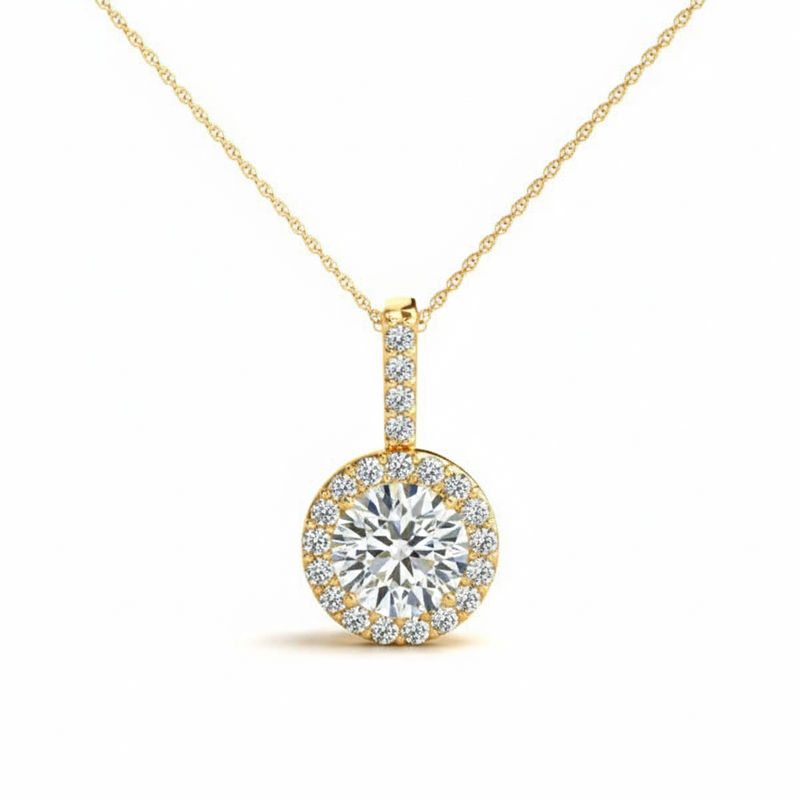 7/8 ctw Pendants Halo — Yellow Gold