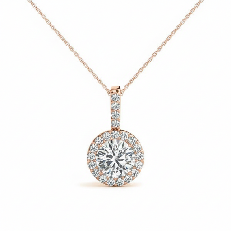 1 ctw Pendants Halo — Rose Gold