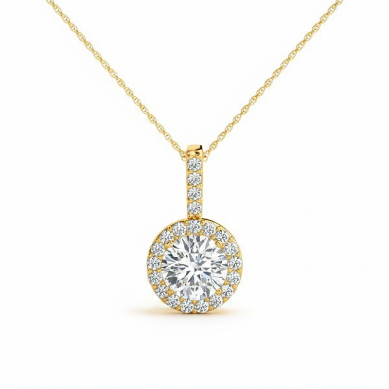 1 ctw Pendants Halo — Yellow Gold