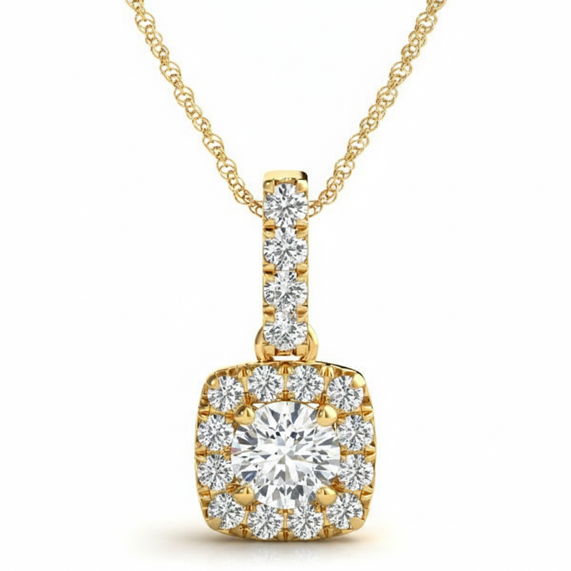Pendants Halo — 3/4 ctw — Yellow Gold