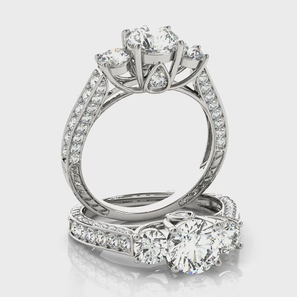 Round Three Stone Engagement Ring (50509-E) — ring spin