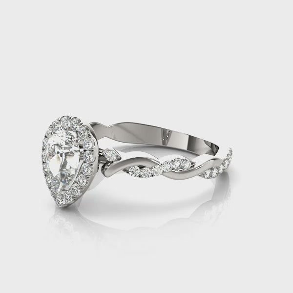 Braided Shank With Pear Halo Head Engagement Ring (51087-E) — ring spin