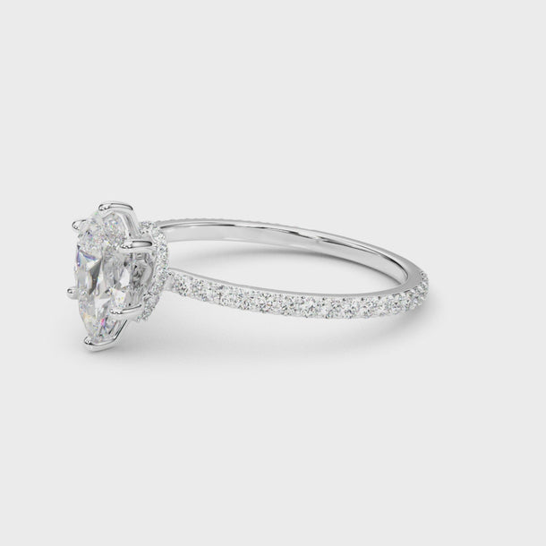 Hidden Halo Pear Center Single Row Engagement Ring (85296) — ring spin