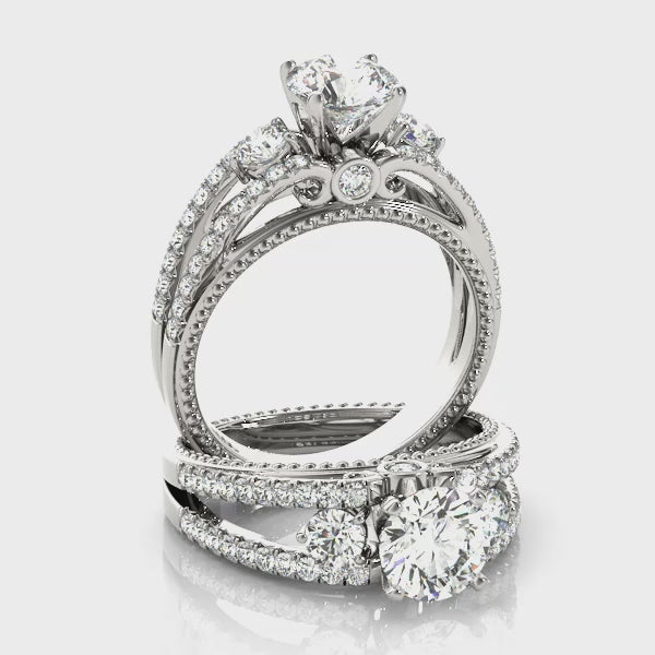 Round Three Stone Engagement Ring (50514-E) — ring spin