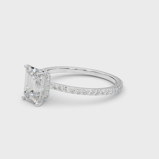Hidden Halo Emerald Cut Center Single Row Engagement Ring (85294) — ring spin