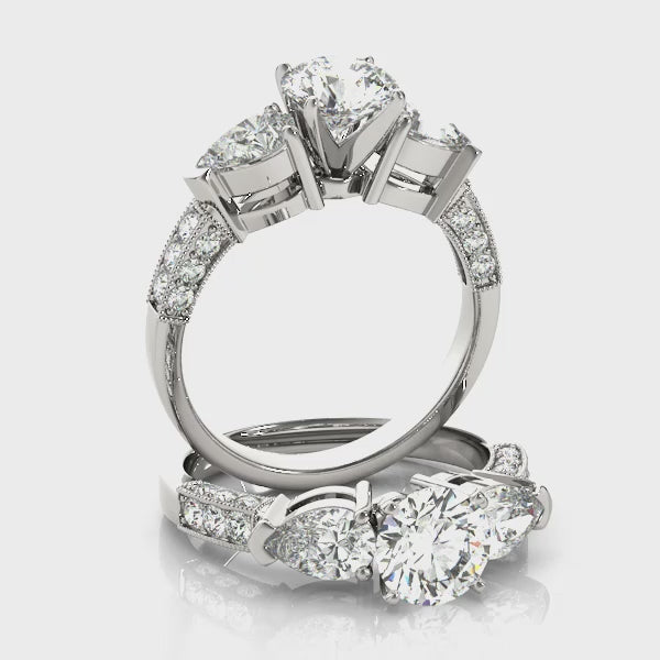 3 Stone Pear Engagement Ring (82843) — ring spin