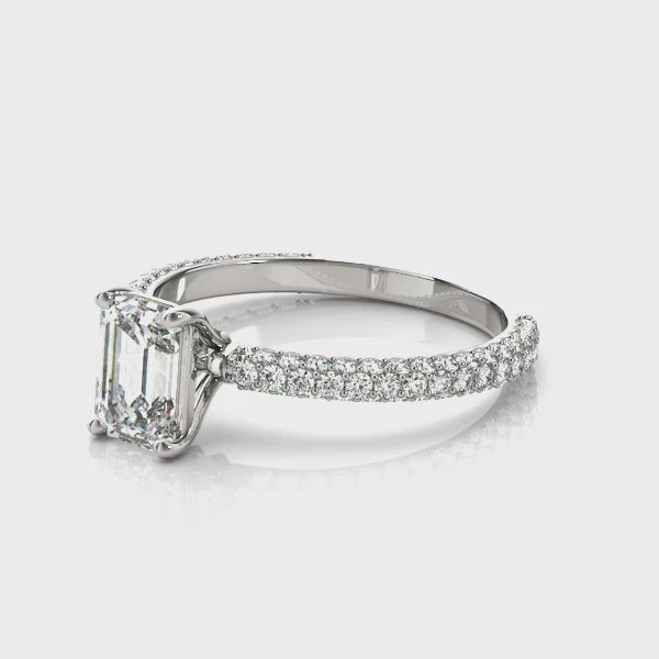 Pave With Emerald Cut Center Engagement Ring (51095-E) — ring spin