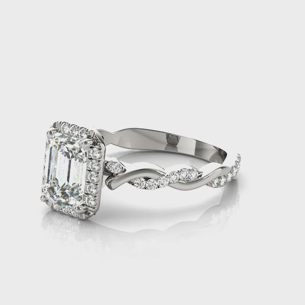 Braided Shank With Emerald Cut Halo Head Engagement Ring (51088-E) — ring spin