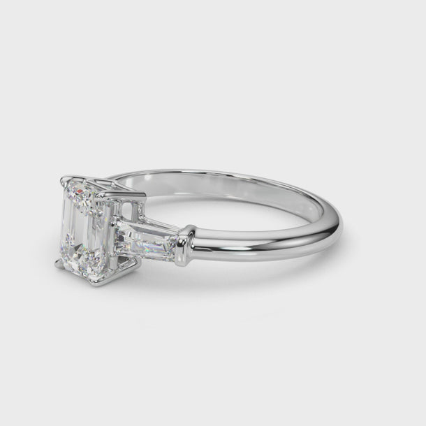 3 Stone Ring Emerald Center Taper Baquette Sides Engagement Ring (85336) — ring spin