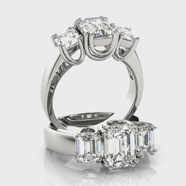 3 Stone Emerald Engagement Ring (83610) — ring spin